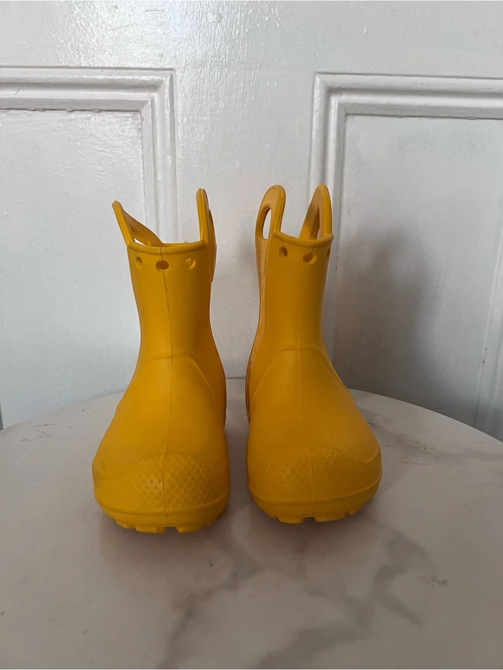 Crocs Handle It Kids C6 Yellow Waterproof Pull On Rain Boots Rubber Wellies